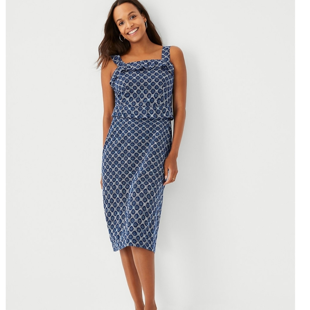 Ann Taylor Medallion Ruffle Sheath Dress Sz 16 NWT
